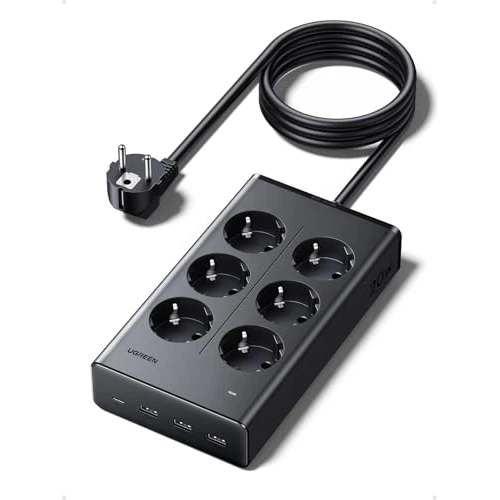 UGREEN USB Power Strip 10-in-1 Multi Socket with Switch, 20W Fast Charging USB-C, 3680W Surge Protection Power Strip with 1.5m Extension Cable, for Desk, Office