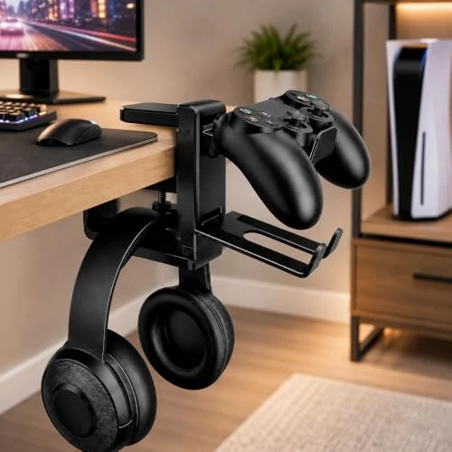 Offerta a tempo: Supporto per cuffie rotante con rotazione a 360° - Supporto per cuffie regolabile con morsetto sotto la scrivania, regalo per la Festa di San Valentino, supporto universale per cuffie da gioco e - 0.00% da 4.10 € a 4.10 €