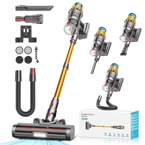 SICBCGB Akku Staubsauger 48000Pa/550w/70Mins, 2.0L Staubsauger Kabellos mit HD Display, Anti-Tangle-Bürste, Wandladestation, Selbststehend, 11-Schicht-Filtration für Tierhaare Auto