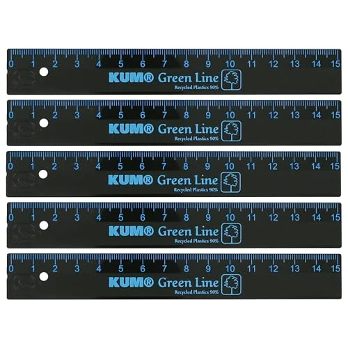 KUM AZ349.01.16-B - Règle Green Line, 15 cm, bleue, durable, lot de 5, fournitures scolaires