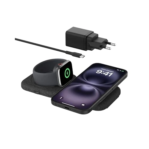 Offerta a tempo: Belkin BoostCharge Pro Tappetino di Ricarica Magnetica 2 in 1 da 15W, Caricatore MagSafe, Caricabatterie Wireless pieghevole certificato Qi2 per iPhone 17, Air, Pixelsnap, Apple Watch 11 ed AirPods - 59% da 129.99 € a 52.90 €