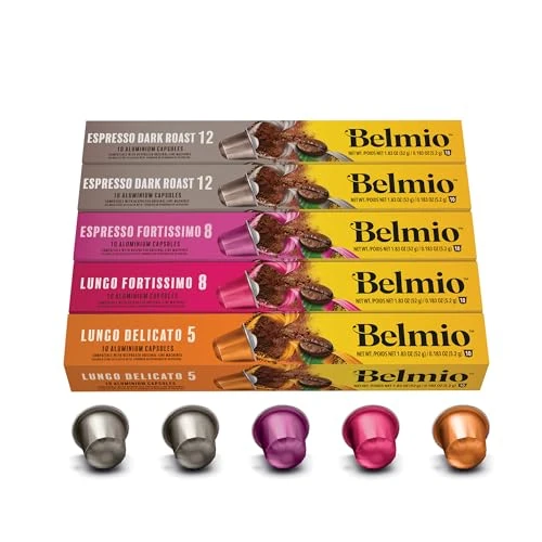 Limitiertes Angebot: Belmio Kaffeekapseln Nespresso Kompatibel, Espresso & Lungo Pack, Kräftig Geröstete Kaffeekapseln, Intensität 5 bis 12, authentische belgische Qualität, 4 Geschmacksvarianten, 50 Kapseln von 9.99 EUR auf 9.99 EUR (Spare 0%)