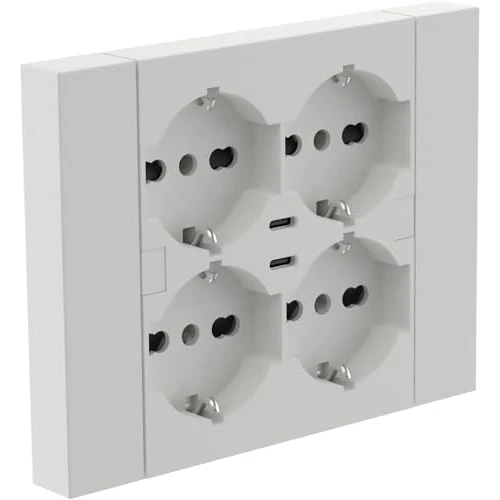 Electraline 22107 Quadra 4-Way Universal P40 + 2 USB-C Socket, Compatible with All 3-Way Flush Sockets (Masonry or Plasterboard)
