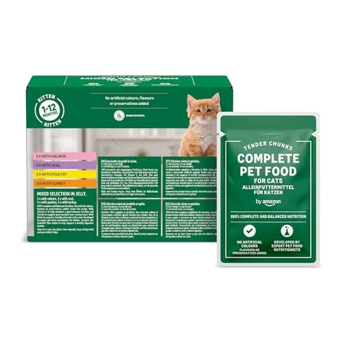 Begrenztes Angebot: by Amazon Katzenfutter, nass, für junge Katzen, Gemischte Auswahl in Gelee, 1.2kg (12 beutel mit 100g) von 3.51 EUR auf 3.51 EUR (Rabatt 0%)