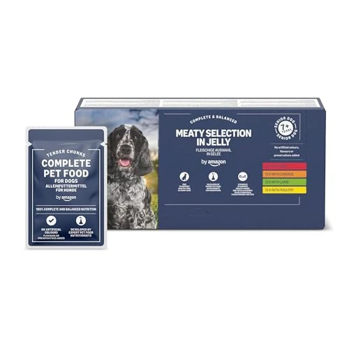 Offre limitée : by Amazon Aliment Complet pour Chiens Seniors, Sélection à la Viande en gelée, 4.8kg (48 sachets de 100g) de 19.75 € à 19.75 € (0.00% de remise)