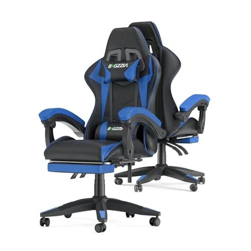 Offerta a tempo: Racingreat Sedia da gaming, ergonomica, per gamer, con cuscino lombare e poggiatesta, regolabile in altezza, sedia per computer, per ufficio, per adulti, ragazze e ragazzi (Con poggiapiedi,Blu - 19% da 85.99 € a 70.04 €