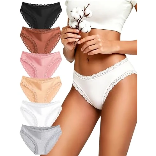Tijdelijke aanbieding: Sth Big Damesslip van katoen met kant, zacht en comfortabel, ademend damesondergoed, elegant, van katoen, meerkleurig-a-6pack, M van 13.54 € naar 13.54 € (0.00% korting)