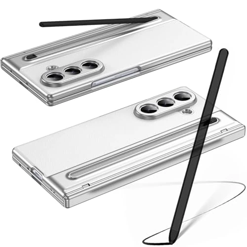 Étui pour Galaxy Z Fold7 avec Un Stylet, étui Fold 7 avec Protecteur d'écran Avant + Emplacement pour S Pen + Protection de charnière, étui en Cuir pour Samsung Galaxy Z Fold7-Blanc