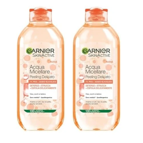 Garnier SkinActive Acqua Micellare Tutto-in-1, Peeling Delicato, Esfoliante, Per Tutti i Tipi di Pelle, Senza Risciacquo, Formula Vegana e Ipoallergenica, 400 ml (Confezione da 2)