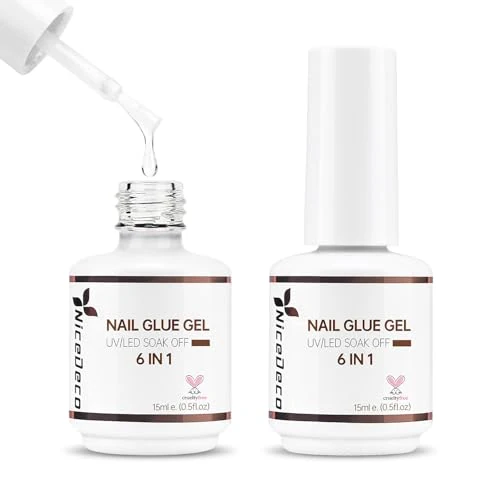 Offerta a tempo: Nicedeco Colla per Unghie Finte Extra Forte Nail Glue Colla Gel Unghie per Tip UV 6 in 1 Nail Glue Gel Lampada UV Necessaria 2 x 15ml - 40% da 14.99 € a 8.99 €