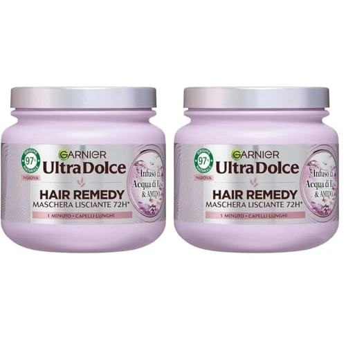 Offerta a tempo: Garnier Ultra Dolce Maschera Lisciante, Per Capelli Lunghi, Effetto Illuminante, 1 Minuto di Posa, Con Infuso di Acqua di Riso & Amido, 97% di Origine Naturale, Senza Siliconi, Hair Remedy, 340 ml - 51% da 9.98 € a 4.90 €