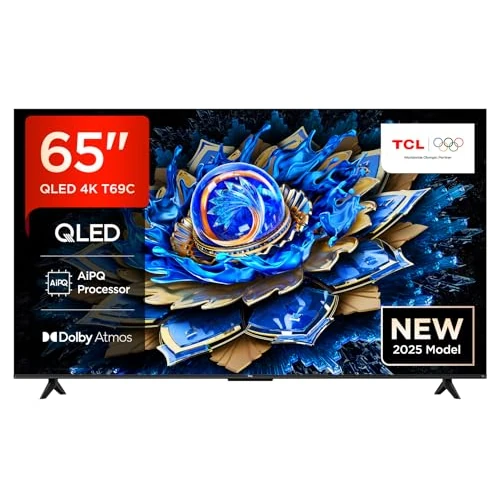 TCL 65T69C 65 inch QLED, directe led-tv, 4K HDR-tv, Smart Google TV (Dolby Vision & Atmos, Game Master, Motion Clarity, compatibel met Google Assistant en Alexa)