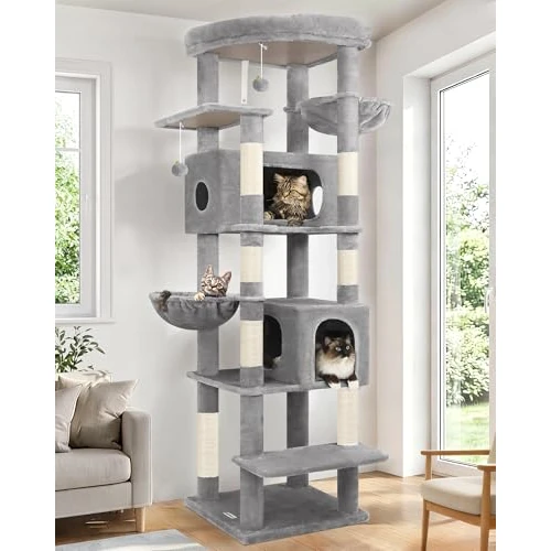 Oferta limitada: Globlazer Árbol Rascador Grande Alto 188 cm con 2 Grandes Nidos, 48 * 48CM Plataformas Acolchada, 2 Felpa Cesta, Estable Árbol Torre para Grande Gato 3-5 Adulto Gatos Más de 5 kg (S74, Gris Claro) de 119.99 € a 119.99 € (ahorro 0.00%)