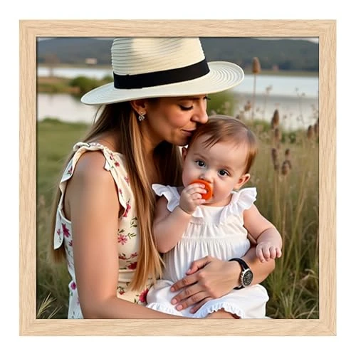 Ditwis Natuurkleurige fotolijst, 20 x 20 cm, vierkant, geschikt voor foto's en foto's, voor muren en tafels, gouden fotolijst voor woonkamer, slaapkamer en kantoor
