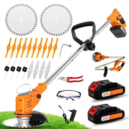 Offerta a tempo: OUTIGO Tagliabordi a batteria, 4 tipi di accessori per la potatura, 2 batterie da 21 V, Pieghevole, Adatto a giardini e prati - 36% da 43.99 € a 27.99 €