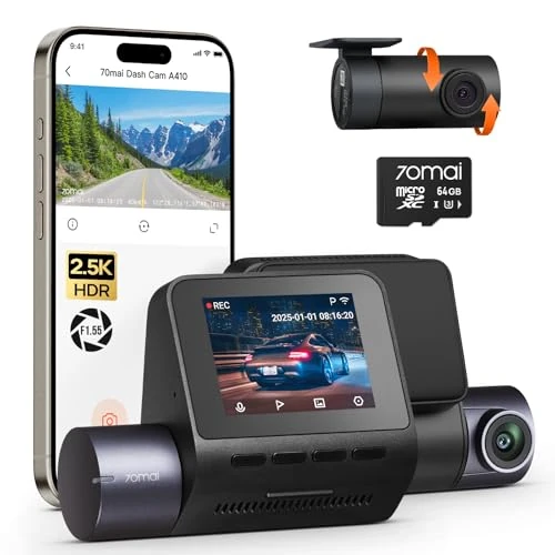 Limitiertes Angebot: 70mai Dash Cam Vorne und Hinten A410, 2.5K 1440P+1080P Dual Dash Kamera mit HDR, Super Nachtsicht, F1.55 Blende, 24H Parkmodus, Eingebautes Wi-Fi & GPS, G-Sensor, Loop-Aufnahme, Inklusive 64GB Karte von 147.99 EUR auf 89.99 EUR (Spare 39%)