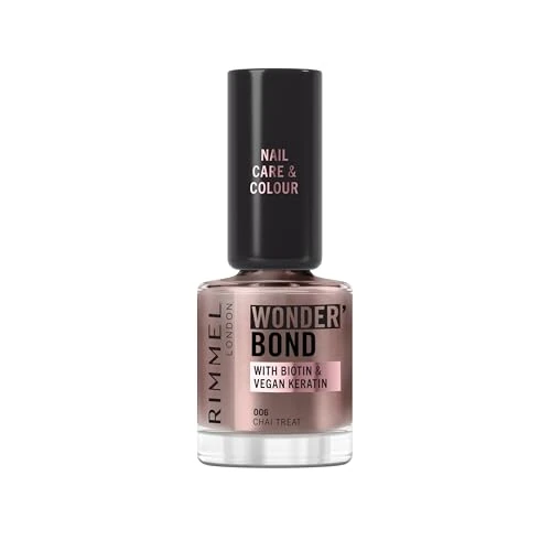 Rimmel Wonder'bond Care+Color lakier do paznokci, 006 Chai Treat, regeneruje paznokcie, z biotyną i wegańską keratyną, modułowa, 12 ml