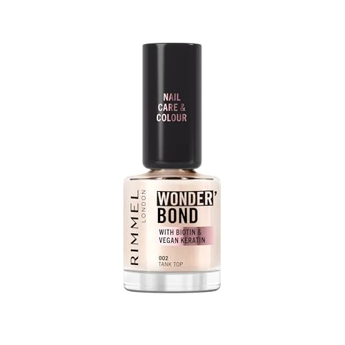 Rimmel Wonder'Bond Care + Colour Nail Polish, 002 Tank Top, Restores & Strengthens Nails, Infused with Biotin & Vegan Keratin, Chip-Resistant, Glossy Finish, Buildable, 12ml