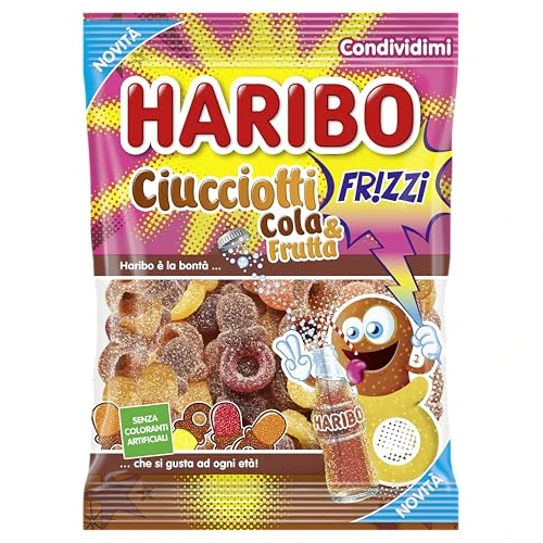 Offerta a tempo: Haribo Ciucciotti Frizzi Cola e Frutta, Caramelle Gommose Frizzanti, Gusto Frutta, Ideali per Feste e Dolci Momenti di Relax - 160gr - 40% da 1.65 € a 0.99 €