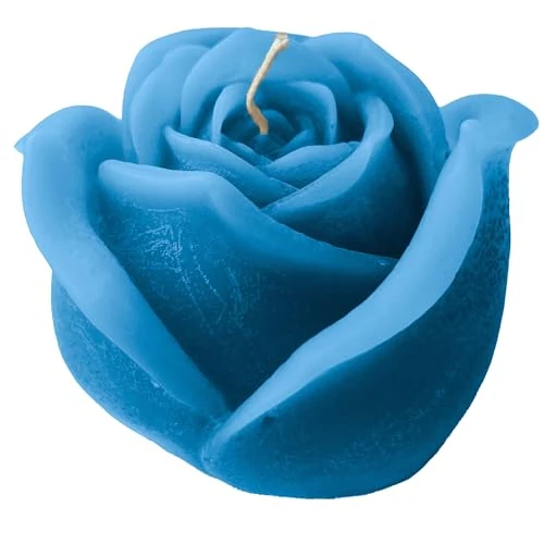 Handwerkliche Kerzen – Rosenknospen – Farbe Dusty Blue – nicht parfümiert – 8 x 8 cm – mit Geschenkbeutel – Cereria Di Giorgio