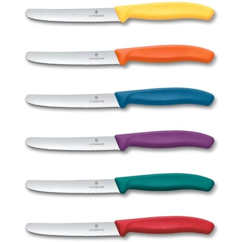 Limited-time offer: Victorinox Swiss Classic, Breakfast Knife, Bread Knife Set, 6-Piece, Sharp Blade, Serrated Edge, 11 cm, Plastic Handle, Stainless Steel, Multicoloured from 30.00 GBP to 25.10 GBP (save 16%)