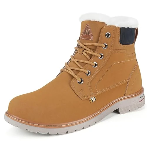 Limitiertes Angebot: Mishansha Herren Winterschuhe Warm Gefüttert, Rutschfest & Wasserabweisend, Bequeme Winterstiefel Ohne Reißverschluss für Breite Füße, Klassische Winter Boots Goldbraun 45 EU von 49.99 EUR auf 32.99 EUR (Spare 34%)