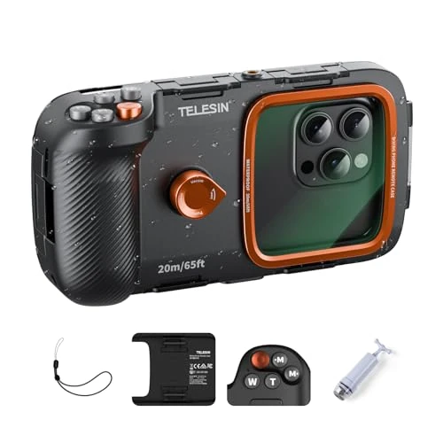 Offerta a tempo: TELESIN Immersione Custodia Impermeabile Subacquea per Telefoni, Fotografia Subacquea Universale Custodia Impermeabile & Impugnatura, per iPhone/Android/Samsung Galaxy e Più Telefoni Cellulari (Nero) - 0.00% da 89.99 € a 89.99 €