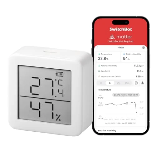 Limited-time offer: SwitchBot Smart Room Thermometer Hygrometer Sensor Indoor, Bluetooth Digital Temperature Monitor with Free Data Storage, Dewpoint/VPD/Absolute Humidity Meter, LCD Screen Wireless Thermometer for Home from 17.99 GBP to 7.99 GBP (save 56%)