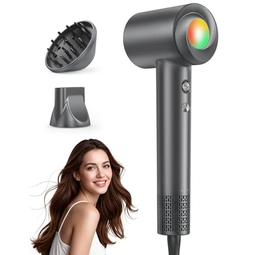 Haokoo Ionic-föhn met diffuser - Snel drogend, 500 miljoen ionen, intelligente temperatuurregeling, 8 temperatuurstanden met led, salon voor thuis en op reis