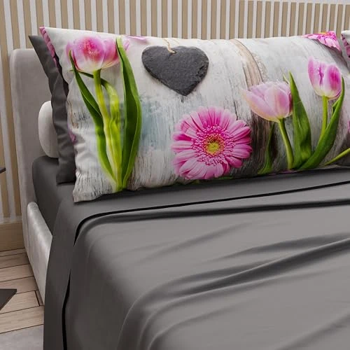 Offerta a tempo: PETTI Artigiani Italiani - Lenzuola in Cotone con Federe in Stampa Digitale, Lenzuolo Una Piazza e Mezza Francese, Completo Letto Fantasia 330 Grigio Scuro, 100% Made in Italy - 42% da 39.90 € a 23.09 €