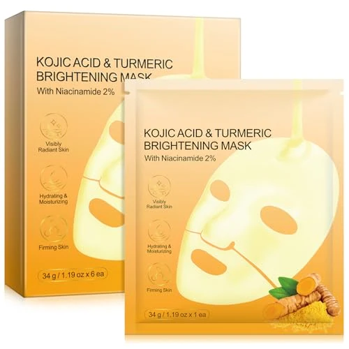 Offerta a tempo: Masque au Collagène Con 2% di Curcuma e Niacinamide, Idratante e Illuminante, lenitiva e Rivitalizzante, Minimisant les Pores, Trattamento delle rughe, Teint Uniforme, 6 pièces - 20% da 9.49 € a 7.59 €