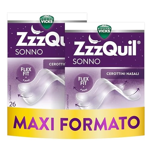Offerta a tempo: ZzzQuil Cerottini Nasali, Respira e Dormi Meglio, Allevia Istantaneamente la Congestione Nasale per Migliorare la Respirazione, il Russare e il Sonno, 26 x 2 Confezioni di Cerottini Nasali - 38% da 41.60 € a 25.76 €