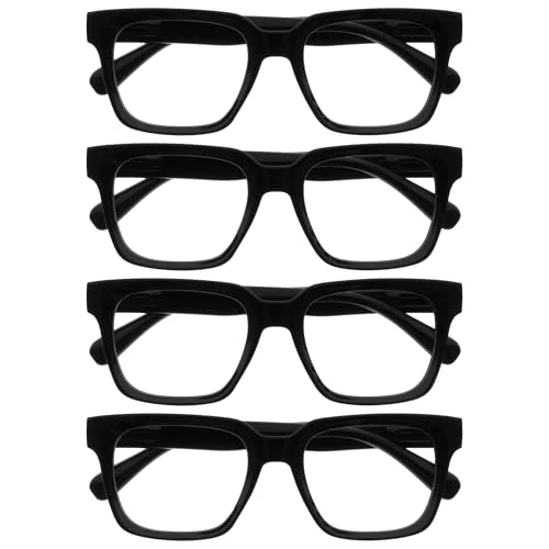 Tijdelijke aanbieding: OPULIZE ERA Blauwlichtfilterbril Dames/Heren - Transparante Lenzen - Ontspiegeld - 4 Stuks - UV400 - groot rechthoekig montuur - computerbril gaming - Zwart - +0.00 van 15.14 € naar 15.14 € (0.00% korting)