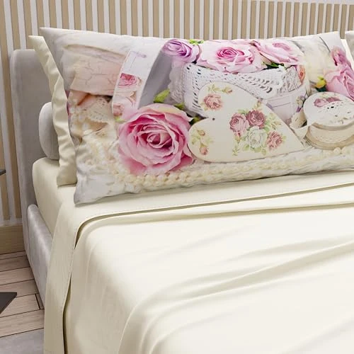 PETTI Artigiani Italiani - Lenzuola in Cotone con Federe in Stampa Digitale, Lenzuolo Una Piazza e Mezza Francese, Completo Letto Fantasia 328 Panna, 100% Made in Italy