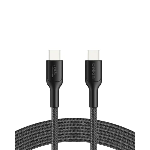 Belkin Gaming Cavo Intrecciato da USB-C a USB-C da 60 W (2m), Ricarica Rapida USB C per Nintendo Switch 2, iPhone 16, iPhone 15, iPad, MacBook Air, Chromebook, Samsung Galaxy S25 Ultra e altri, nero