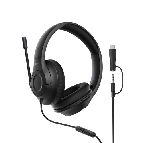 Oferta limitada: Belkin Gaming Inspire Auriculares para niños con Cable y Adaptador USB-C, Micrófono Externo Ajustable, Limitador del Volumen a 85dB, Nintendo Switch 2, iPhone 16, Samsung Galaxy S25 y tabletas, Negro de 31.21 € a 31.21 € (ahorro 0.00%)