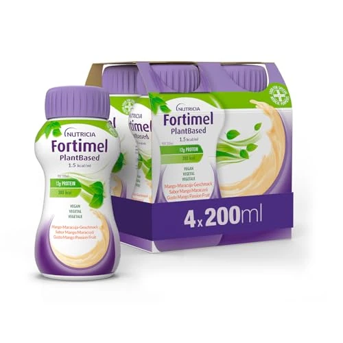 Offerta a tempo: Nutricia Fortimel PlantBased Protein, Alimento a Fini Medici Speciali Indicato per la Gestione Dietetica della Malnutrizione, Vegano, Senza Lattosio, Gusto Mango e Passion Fruit - 4 x 200ml - 38% da 20.49 € a 12.70 €