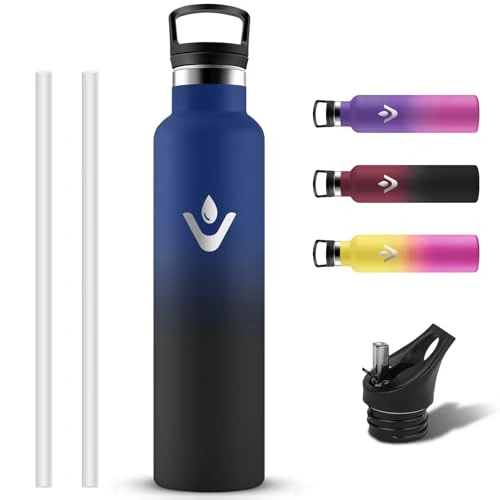 Offre limitée : Grsta Gourde Isotherme 1l, Bouteille Isotherme avec Paille, Gourd Inox Avec 2 Bouchons, Bouteille d'eau sans BPA, Anti Fuite Gourdes en Acier Inoxydable, Gourd Sport pour Randonnee, Camping, Gym de 22.00 € à 12.93 € (41.23% de remise)
