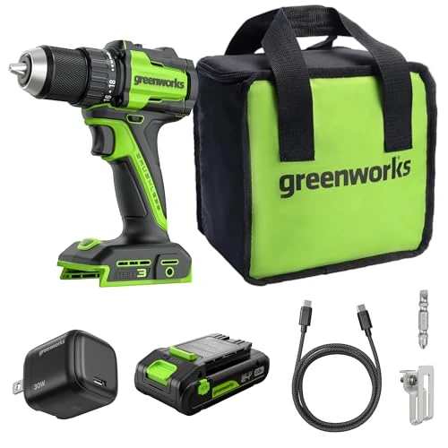 Offre limitee: Greenworks 24V Perceuse Visseuse à percussion sans fil 45Nm, moteur sans, lumière de travail LED, embrayage 18 + 1, batterie USB-C 2.0Ah (12.000mAh), chargeur USB-C de 30W DD345 de 79.99 EUR a 79.99 EUR (economie 0%)
