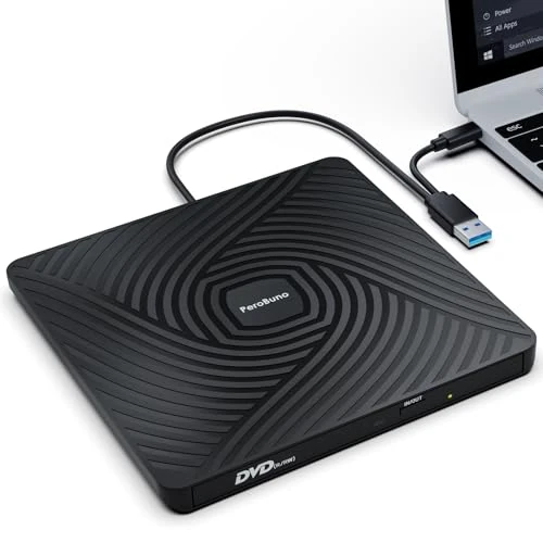 Tijdelijke aanbieding: PeroBuno Externe CD DVD Brander Speler met USB 3.0 en Type-C CD DVD +/-RW, 0.5 Inch Ultra Slim Portable Externe CD Drive voor laptop Desktop PC Windows 11/10/8/7/XP, Linux, Mac OS van 22.99 EUR naar 22.99 EUR (korting 0%)