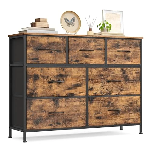 Offerta a tempo: SONGMICS BELLAH Collezione - Cassettiera Camera da Letto, Mobile con Cassetti, Acciaio, Cabina Armadio Ingresso Soggiorno, 7 Cassetti, Industriale, Marrone Vintage e Nero Inchiostro LGS323BH04 - 39% da 56.99 € a 34.99 €