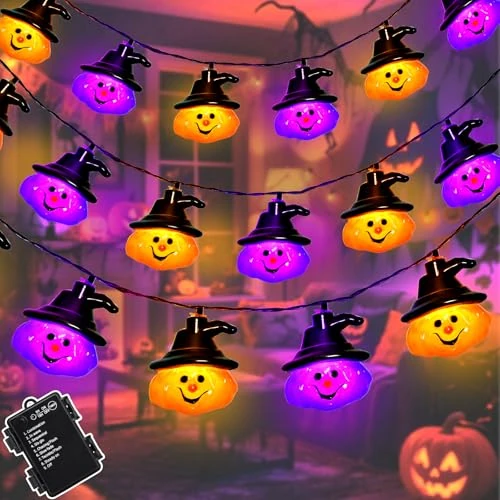 Dalugo Halloween String Lights Purple Orange 3M 20 LED Pumpkin Battery Operated String Lights with Timer 8 Modes Weatherproof Halloween Decoration for Garden Party