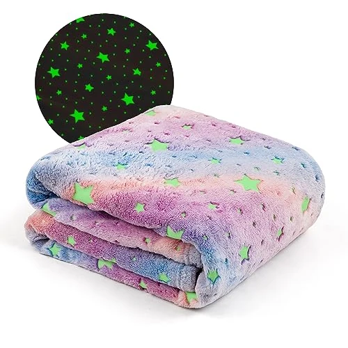 Winthome Koc dziecięcy, świecący koc w ciemności, koc polarowy, miękki, puszysty koc dla niemowląt, ciepły, przytulny, dla dziewcząt, chłopców, prezent, na wszystkie pory roku (120