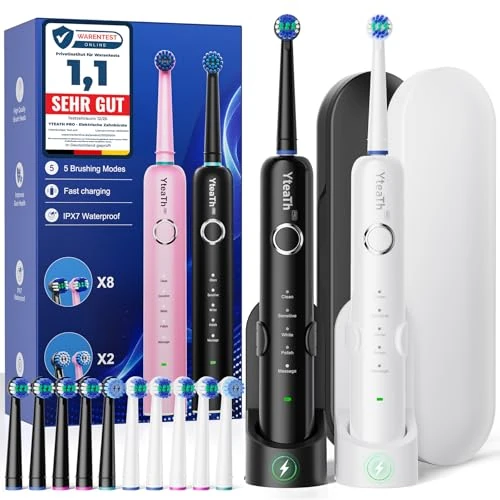 Oferta limitada: Cepillo de Dientes Eléctrico de Rotación Adultos - Cepillo Electrico Paquete de 2, con 10 Cabezales y Estuche de Viaje, 5 Modos, IPX7 Impermeable, Cepillo Dientes Electrico, Negro y Blanco de 49.98 € a 41.51 € (ahorro 17%)