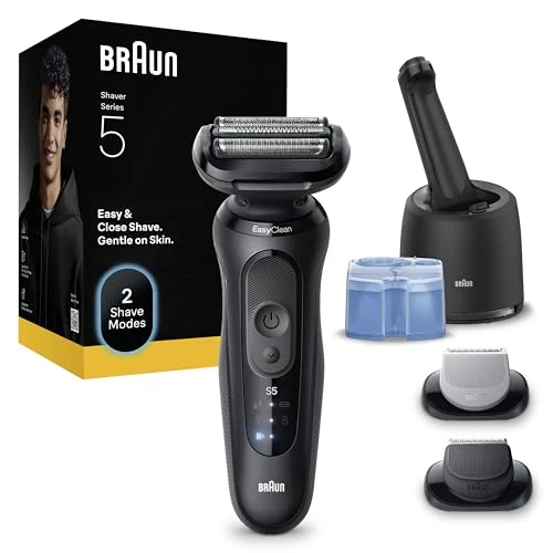 Offerta a tempo: Braun Serie 5 Rasoio Elettrico Barba, Wet&Dry, Regolabarba Uomo, Rasoio Barba, 50 Min Di Utilizzo, Stazione SmartCare 4in1, +2 Accessori, Senza Fili, 100% Impermeabile, 52-N7650CC, Nero - 35% da 199.99 € a 129.99 €