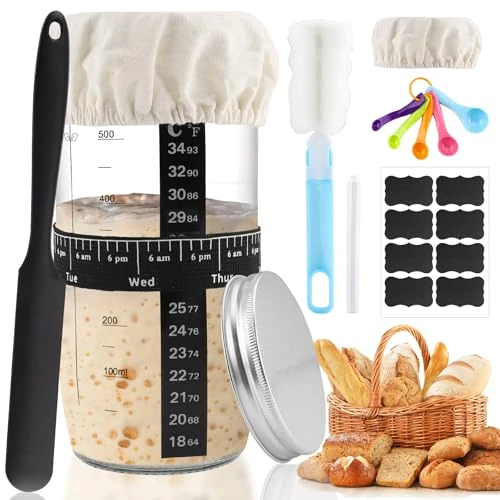 Offerta a tempo: Zosenyer Barattolo per Lievito Madre, 730ml Barattolo Fermentazione, Barattole in Vetro con Termometro, Copertura in Tessuto, Raschietto, Coperchio, Barattoli Vetro - 31% da 12.59 € a 8.66 €