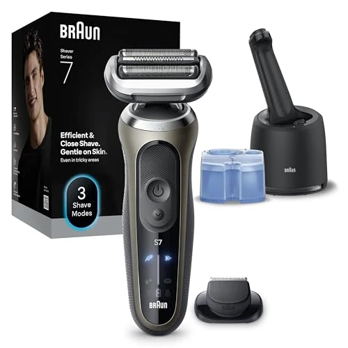 Braun Series 7 golarka elektryczna dla mężczyzn, golarka z 60 min. czasu pracy baterii, stacja do czyszczenia SmartCare 4 w 1, + 1 nasadka, bezprzewodowa golarka do golenia na mokro i sucho