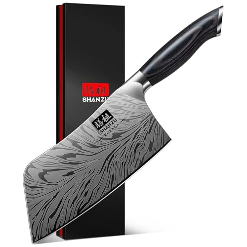 Limited-time offer: SHAN ZU Professional Cleaver Knife 18cm - Japanese Powder Steel 63 HRC Chef Knife Razor Sharp 12° Edge Vegetable Chopper with Pakkawood Handle Kitchen Utility Knives for Meat, Fish, Vegetables from 30.10 GBP to 27.62 GBP (save 8%)
