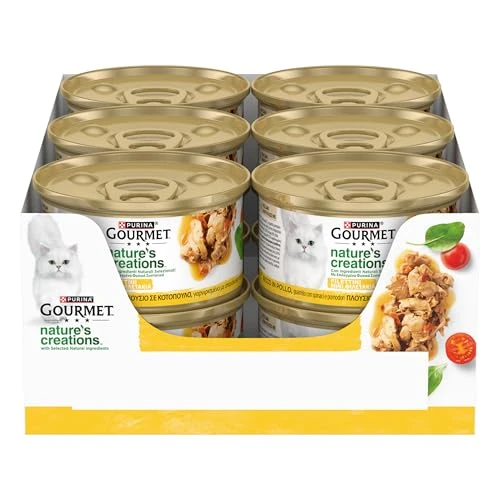 GOURMET NATURE'S CREATIONS Wet Food for Adult Cats Threads with Chicken Garnished with Spinach and Tomatoes 12 Cans of 85 g