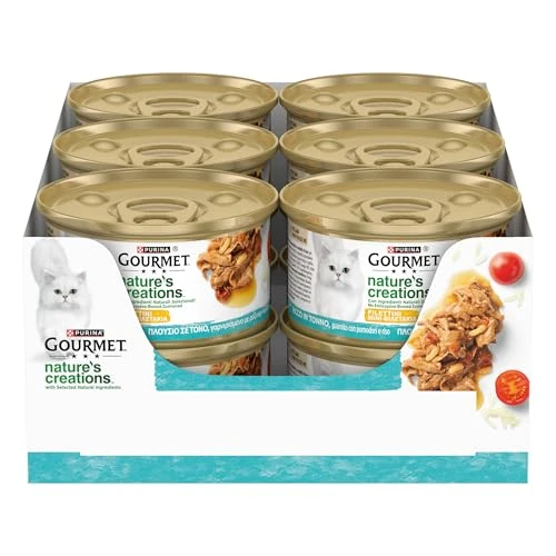 GOURMET NATURE'S CREATIONS Cibo Umido per Gatti Adulti Filettini con Tonno guarnito con pomodori e riso 12 lattine da 85g